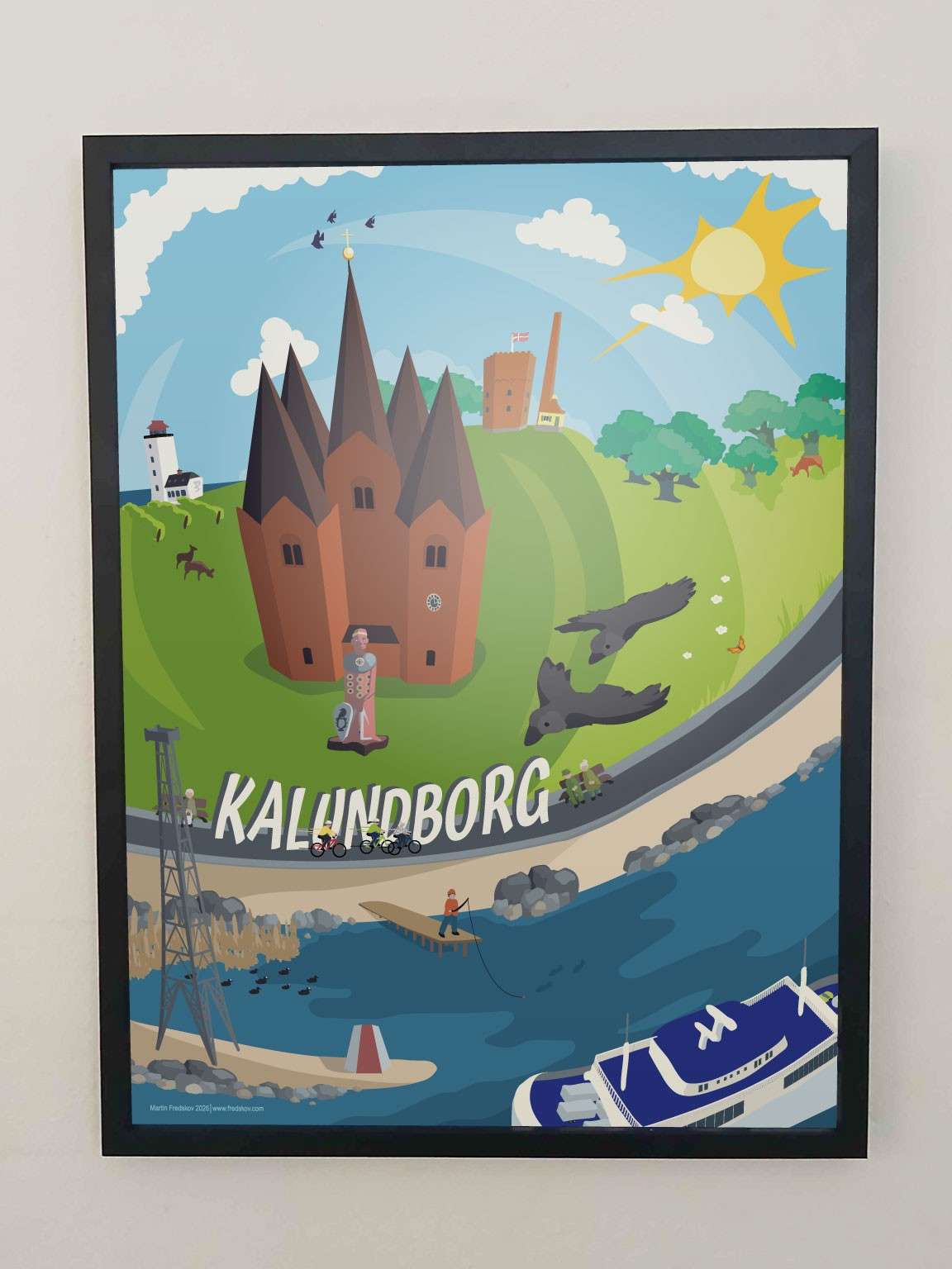 The Kalundborg poster in a black frame on a wall