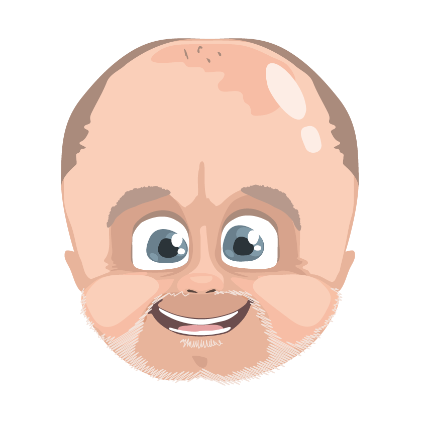 Characiture portrait of a middle aged white male with balding forehead